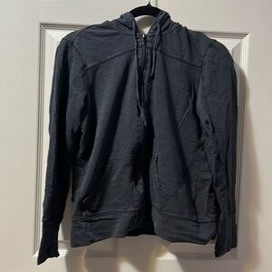 Women's Hoodie Sweatshirt Zippered Dark Grey Cotton/Spandex Kangaroo Pockets M-L